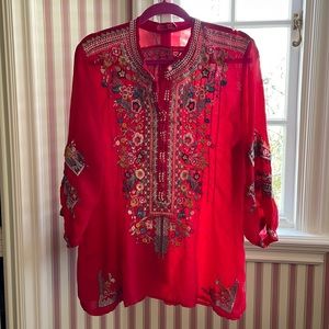 Johnny Was top filled with colorful embroidery